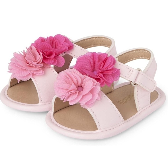 Gymboree Newborn Baby Girls Pink‎ Rose Petal Flower 🌸 Flat Sandals 0-3 M - Picture 3 of 7